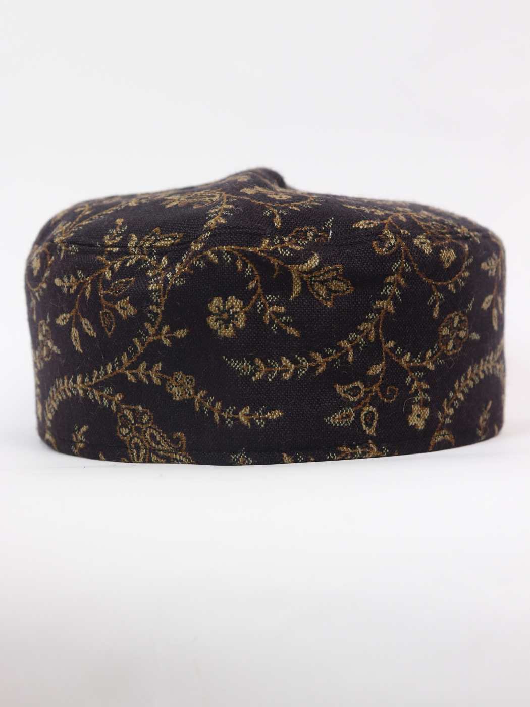 Black cap with gold floral pattern 