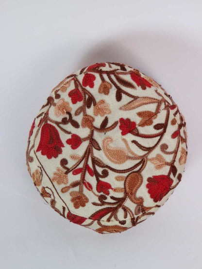 Hafiz Kashmiri White Stylish Polywool Cap with Aari Embroidery