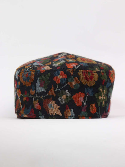 Kashmiri cap in black with floral patterns 
