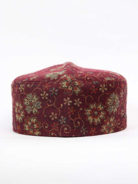 Wine Handmade Kashmiri Kani Cap Sabir