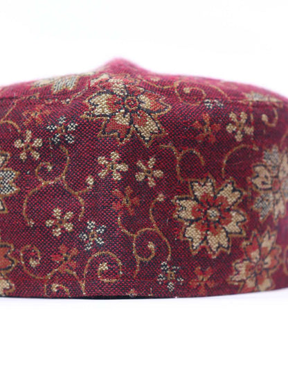 kashmiri cap in maroon florals