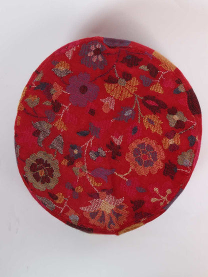 top side cap in red woven floral