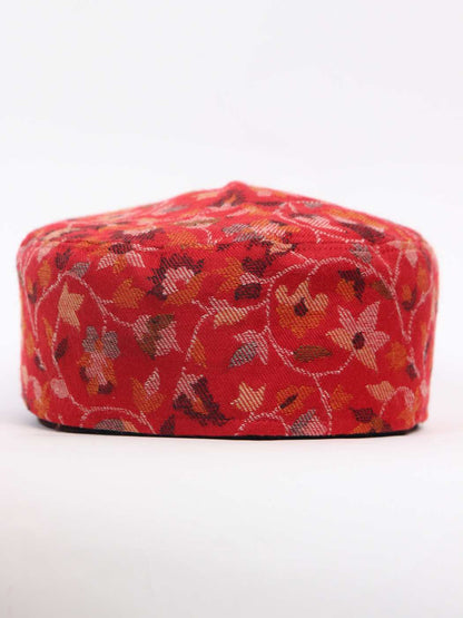 round cap in red woven pattern 
