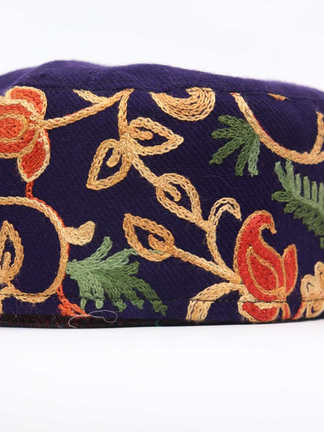 Saaz Kashmiri Navy Blue Stylish Polywool Cap with Aari Embroidery