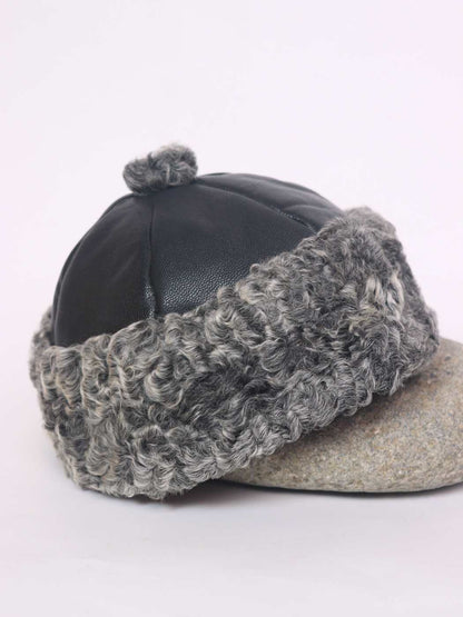Kashmiri leather karakul cap
