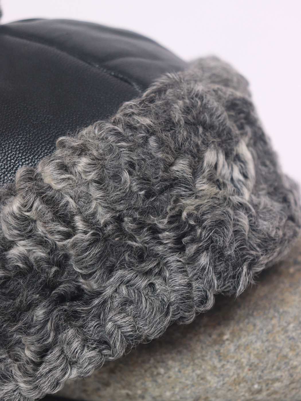 Black Leather Top With Karakul Fur on Brim Ambassador Cap