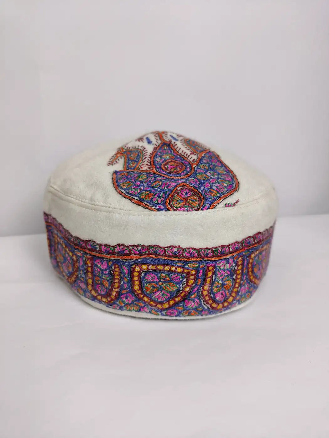 Kashmiri Cream color cap with hand sozni embroidery