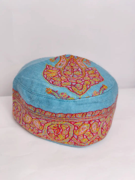 Kashmiri cap with sozni embroidery across side