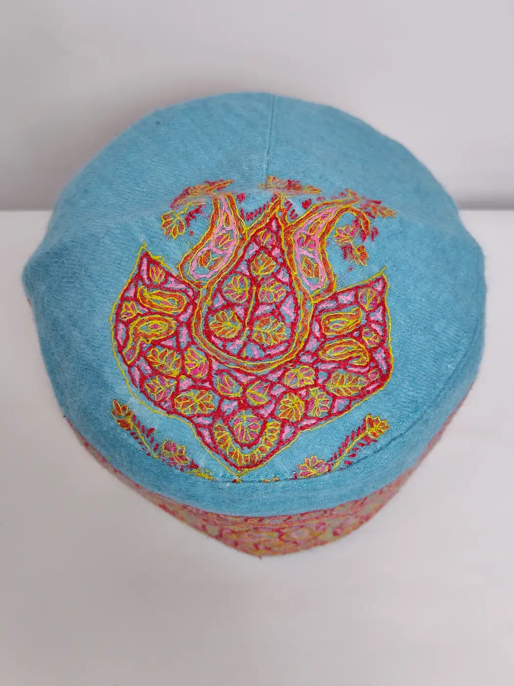top side cap from Kashmir in paisley motif with hand sozni work
