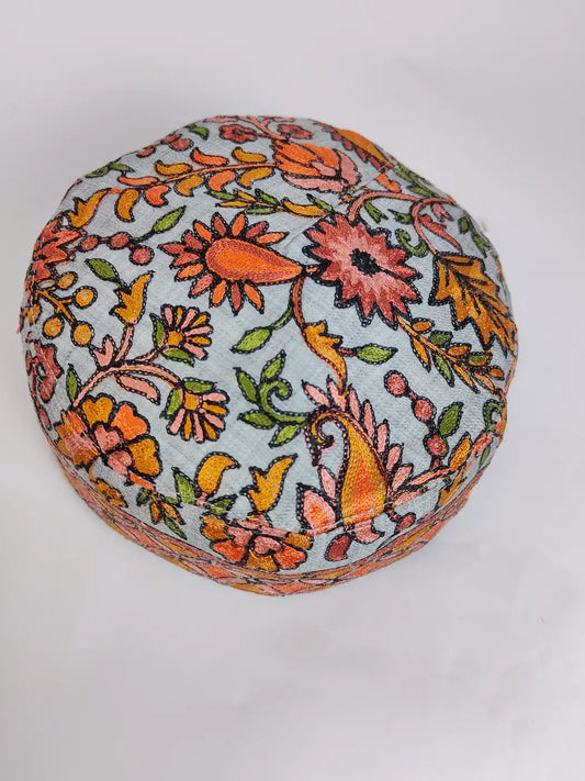 grey cap with nalki aari work