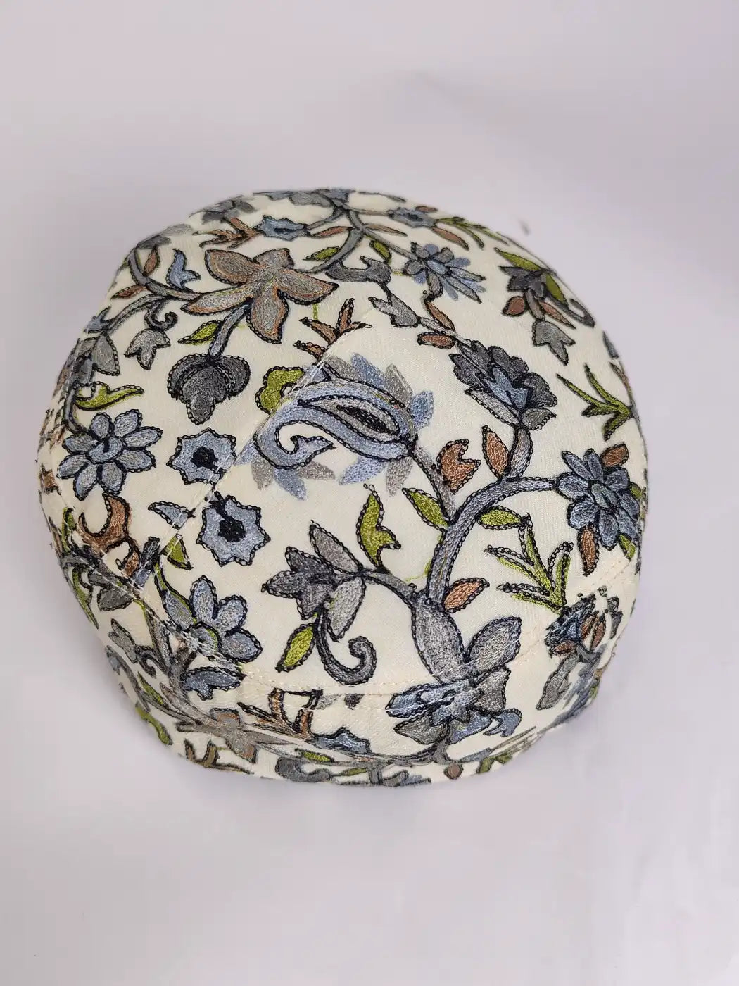 White Cream Stylish Cap with Nalki Aari Work