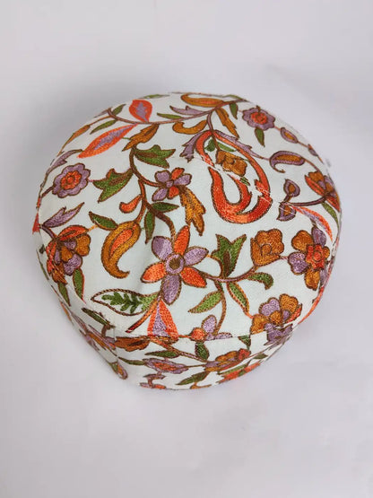 Classic Nalki Aari Embroidery White Stylish Cap