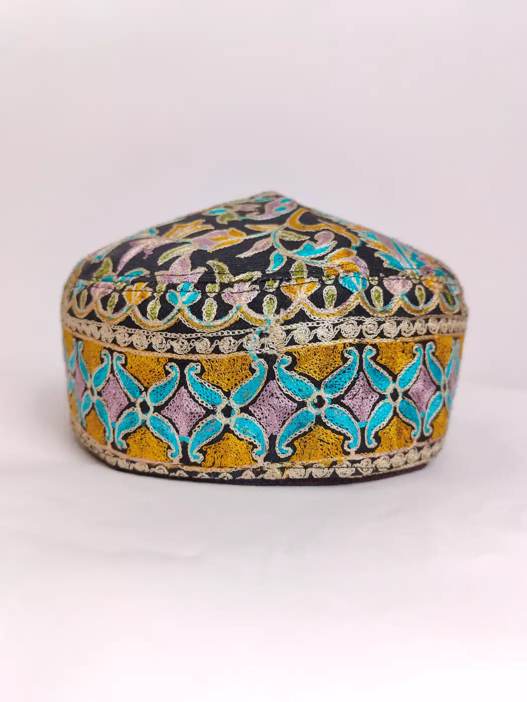 Black Handmade Cap with Nalki Aari Embroidery