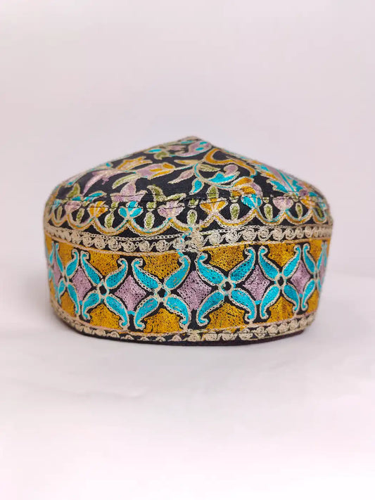 Black Handmade Cap with Nalki Aari Embroidery