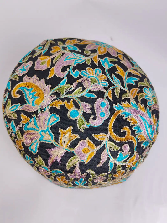 black cap from Kashmir with nalki aari embroidery 