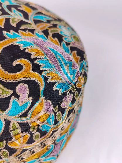Black Handmade Cap with Nalki Aari Embroidery