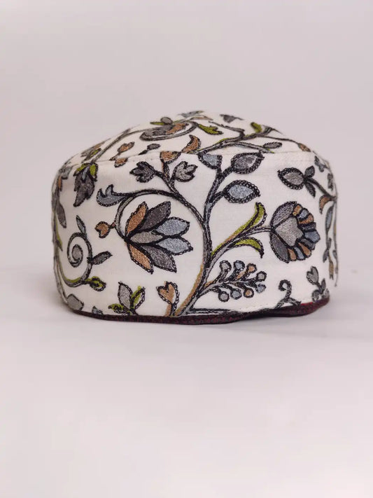 White Mens Cap with Nalki Aari Work