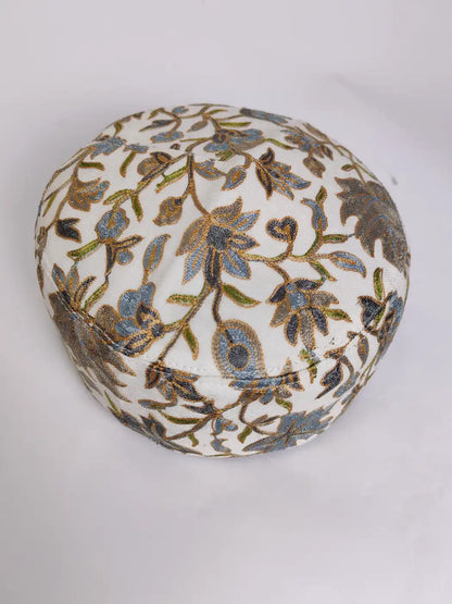 White Unique Nalki Aari Embroidery Cap