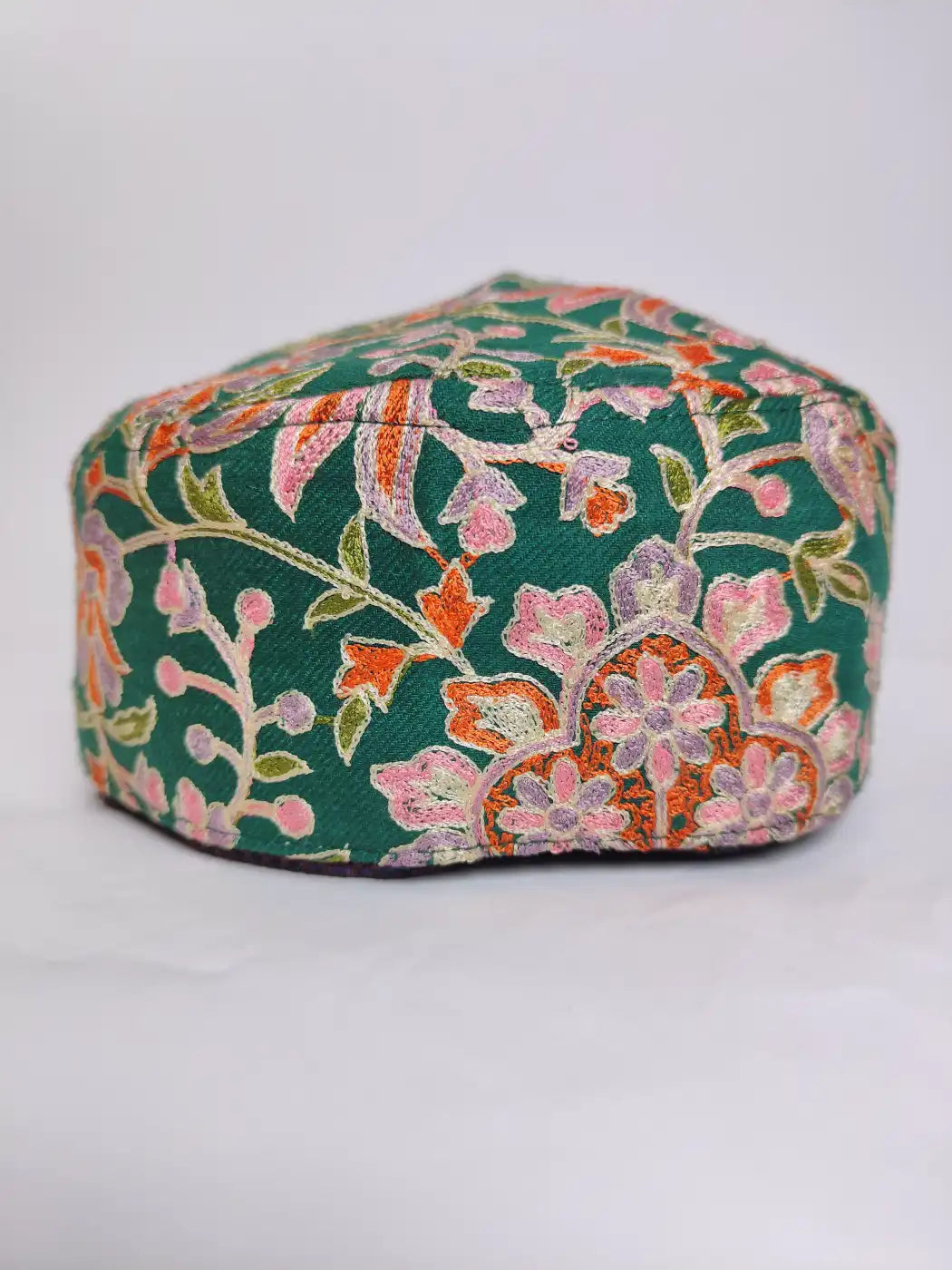 Round Green Cap with Nalki Aari Work