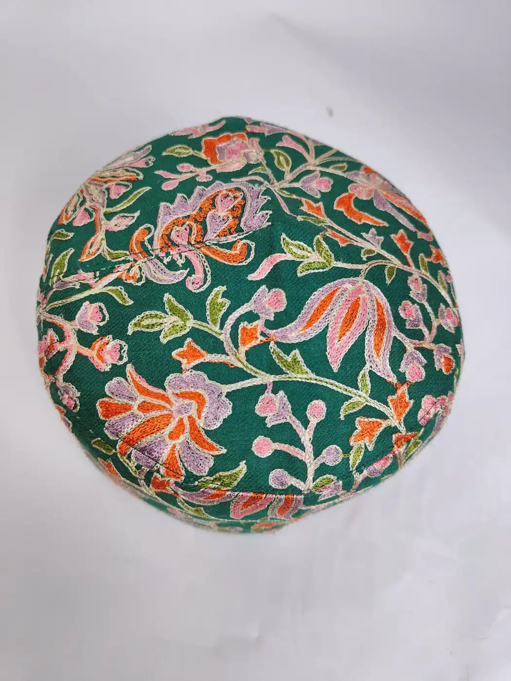 Round Green Cap with Nalki Aari Work
