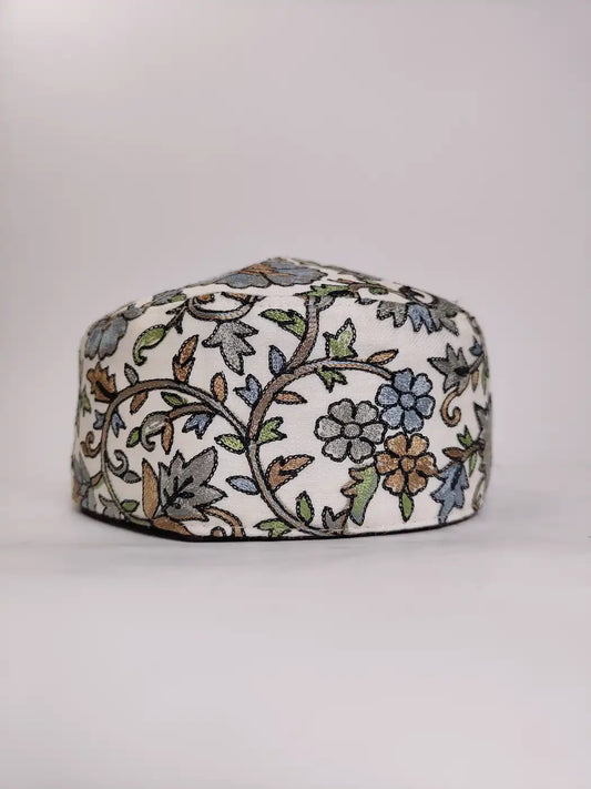 Classic White Cap with Nalki Aari Embroidery