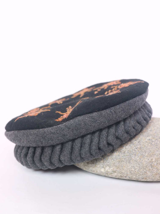 grey pakol cap in grey with hand sozni 