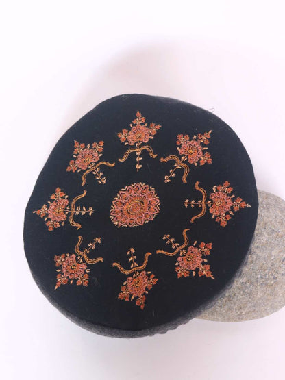 Afghani Latest Grey Stylish Pakol Cap with Hand Sozni Embroidery