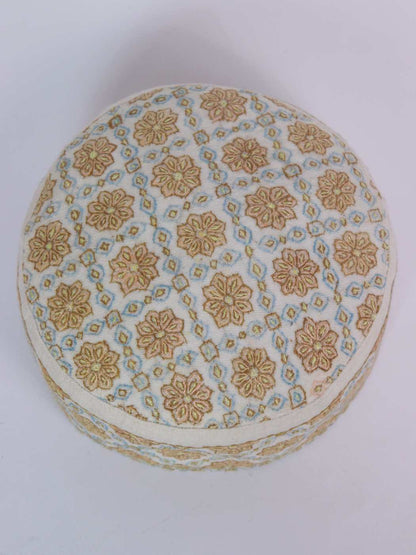 Pure Pashmina White Cap from Kashmiri With Hand Sozni Embroidery