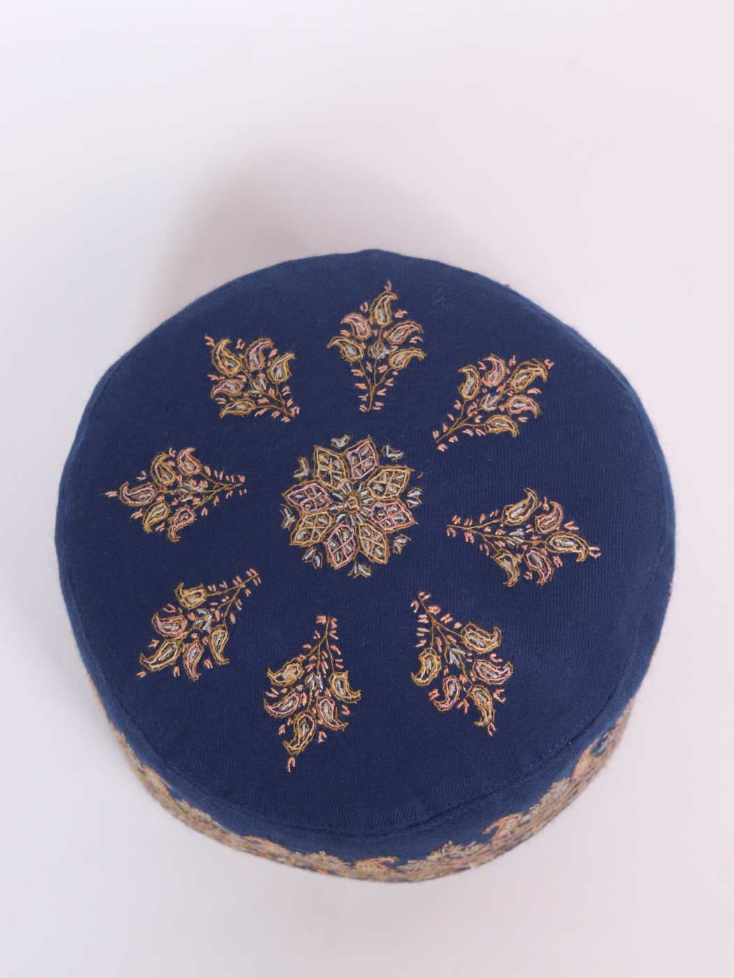 Kashmiri Hand Sozni Embroidered Pure Pashmina Cap in Blue