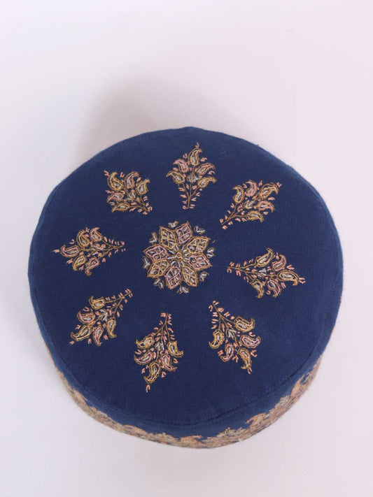 pure pashmina cap in blue with hand sozni