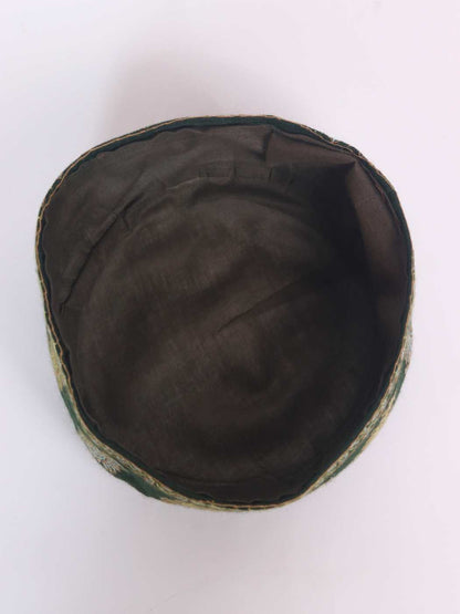 Green Pure Pashmina Cap with Kashmiri Hand Sozni Embroidery Darbar