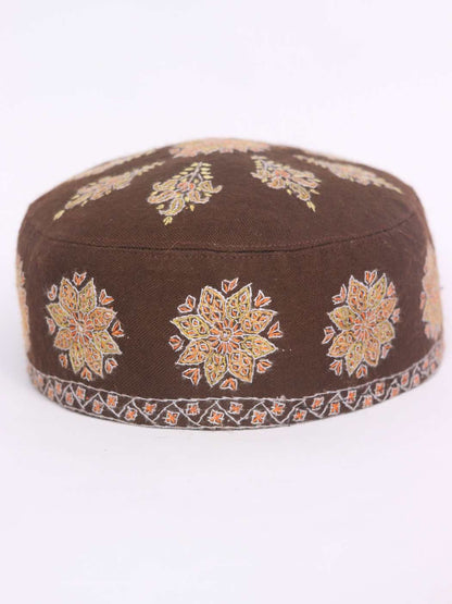 brown colour cap with pure pashmina hand sozni 
