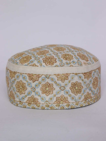 Pure Pashmina White Cap from Kashmiri With Hand Sozni Embroidery