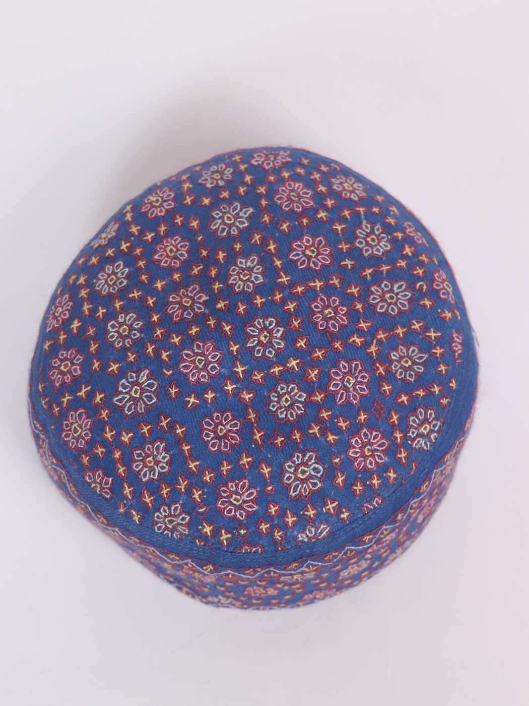 Pure Pashmina Blue Zubair Cap with Kashmiri Hand Sozni Embroidery