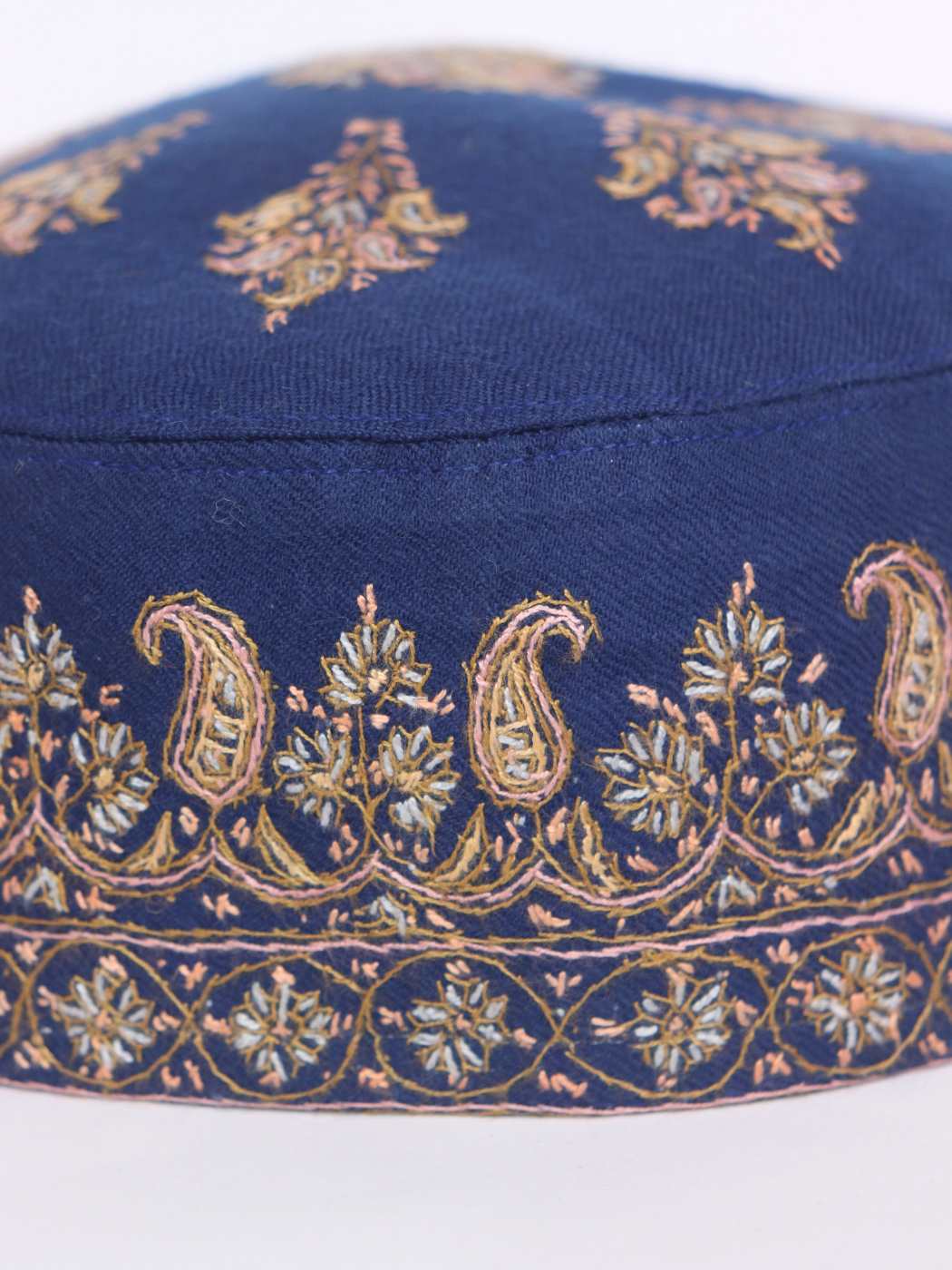 Kashmiri Hand Sozni Embroidered Pure Pashmina Cap in Blue