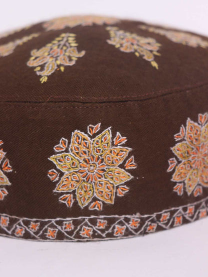 brown cap from Kashmir with sozni florals