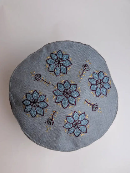 Kashmiri Abdullah Toosha Cap in Grey with Hand Sozni Embroidery