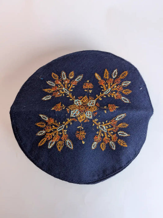 Navy Blue Kashmiri Abdullah Toosha Cap with Hand Sozni Embroidery