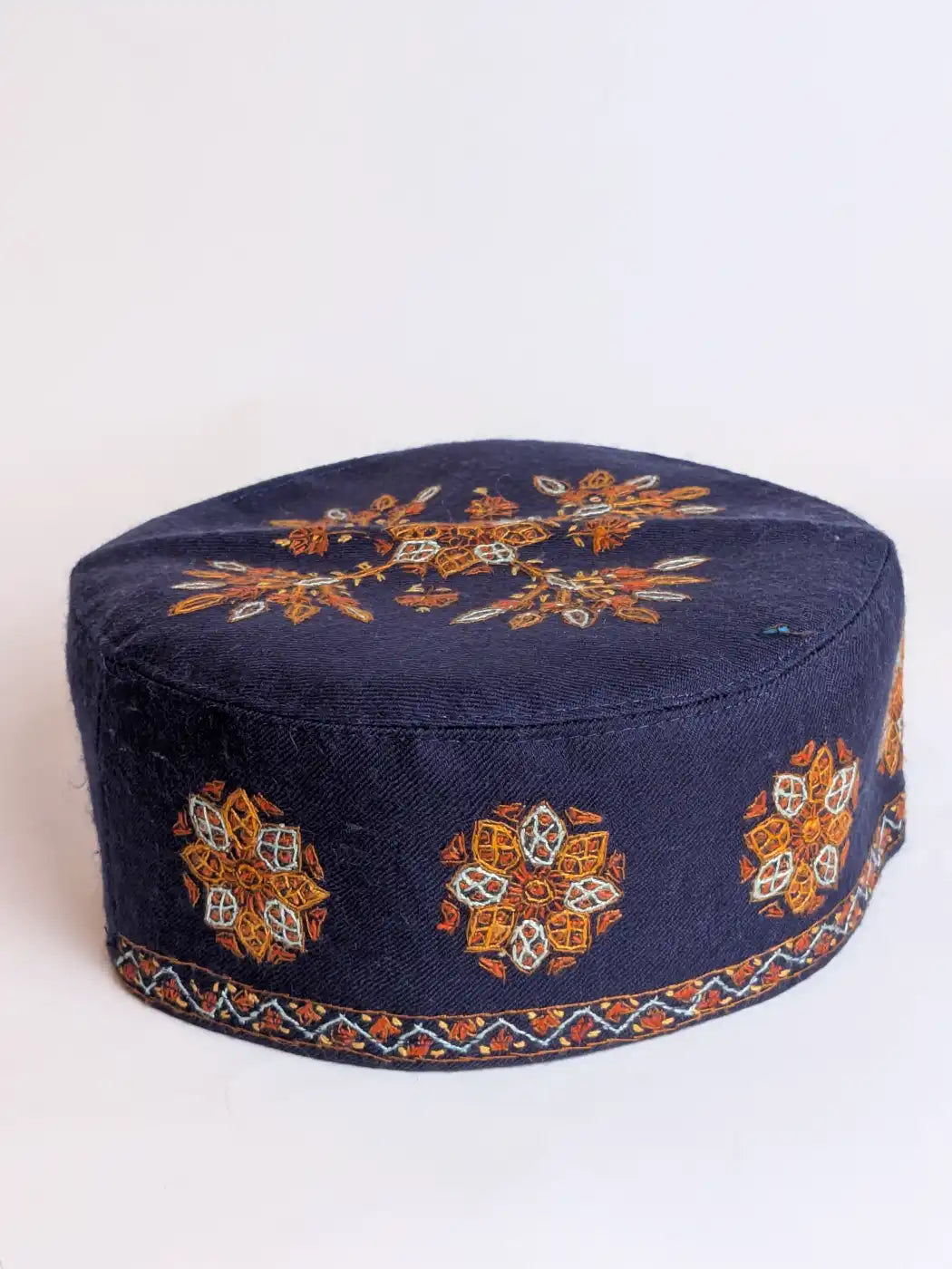 Navy Blue Kashmiri Abdullah Toosha Cap with Hand Sozni Embroidery