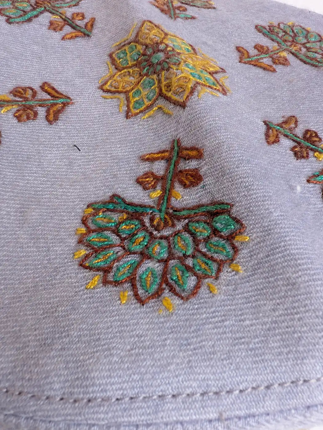 Kashmiri Greyish Blue Abdullah Toosha Cap with Hand Sozni Embroidery