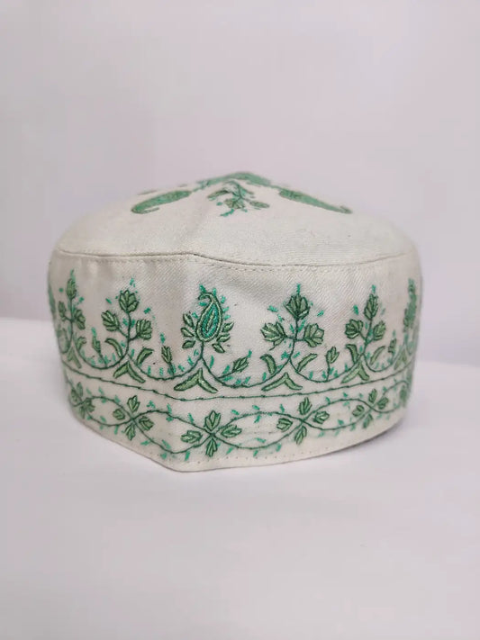 Kashmiri unique cap in cream colour with hand sozni embroidery
