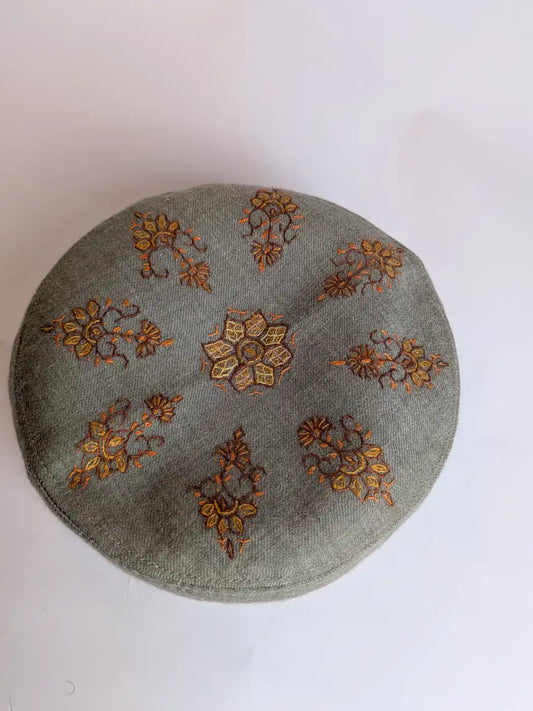 Kashmiri Beige Toosha Cap with Hand Sozni Embroidery Abdullah