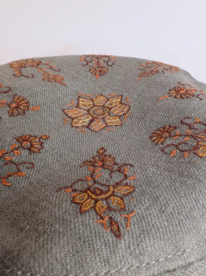 Kashmiri Beige Toosha Cap with Hand Sozni Embroidery Abdullah