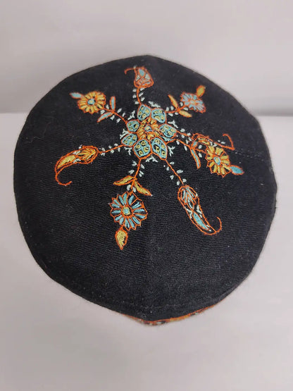 Kashmiri black cap top side with  sozni embroidery