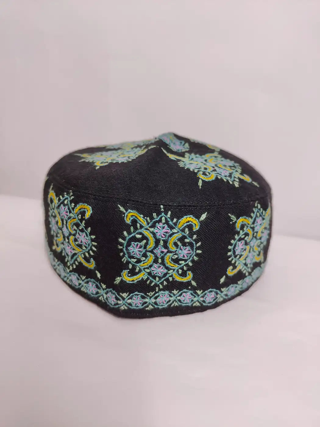 Kashmiri traditional black cap with Sozni embroidery on sides