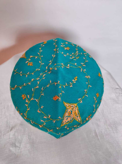 Habib Toosha Sea Green Cap with Kashmiri Hand Sozni Embroidery