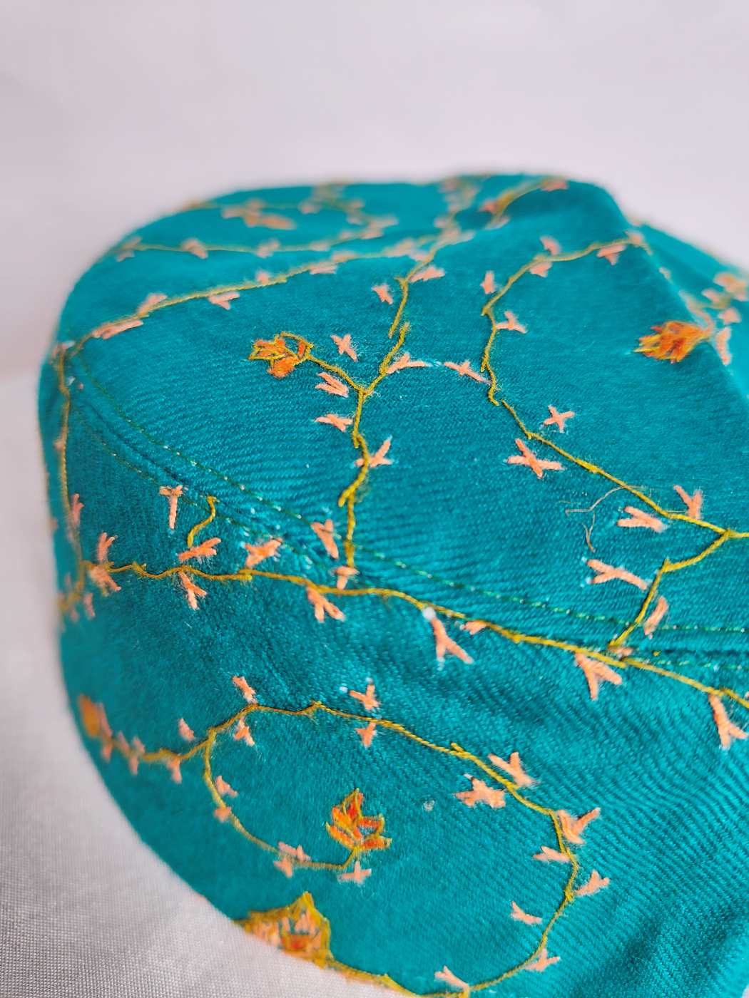 Habib Toosha Sea Green Cap with Kashmiri Hand Sozni Embroidery