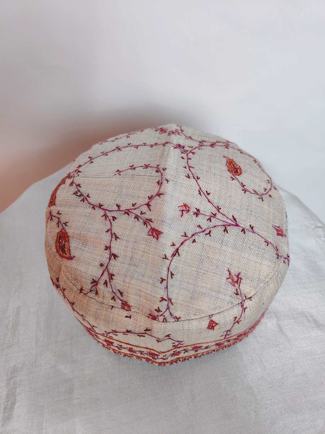 Beige Shahzad Toosha Sea Cap with Kashmiri Hand Sozni Embroidery