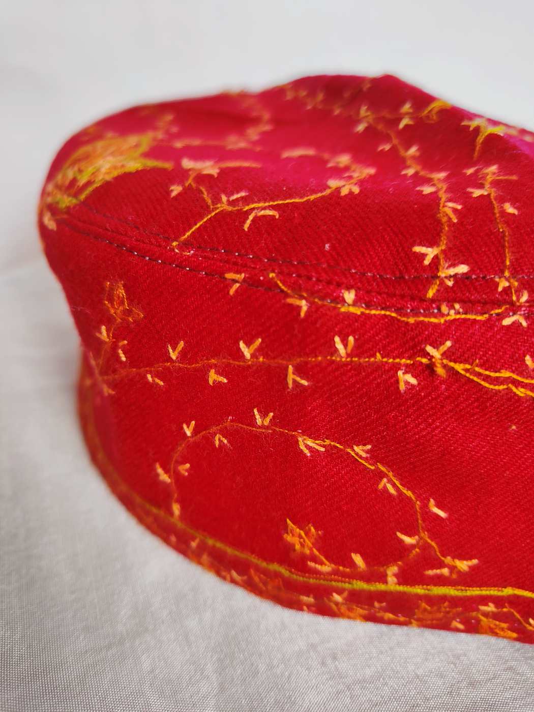Red Toosha Cap with Kashmiri Hand Sozni Embroidery Raees