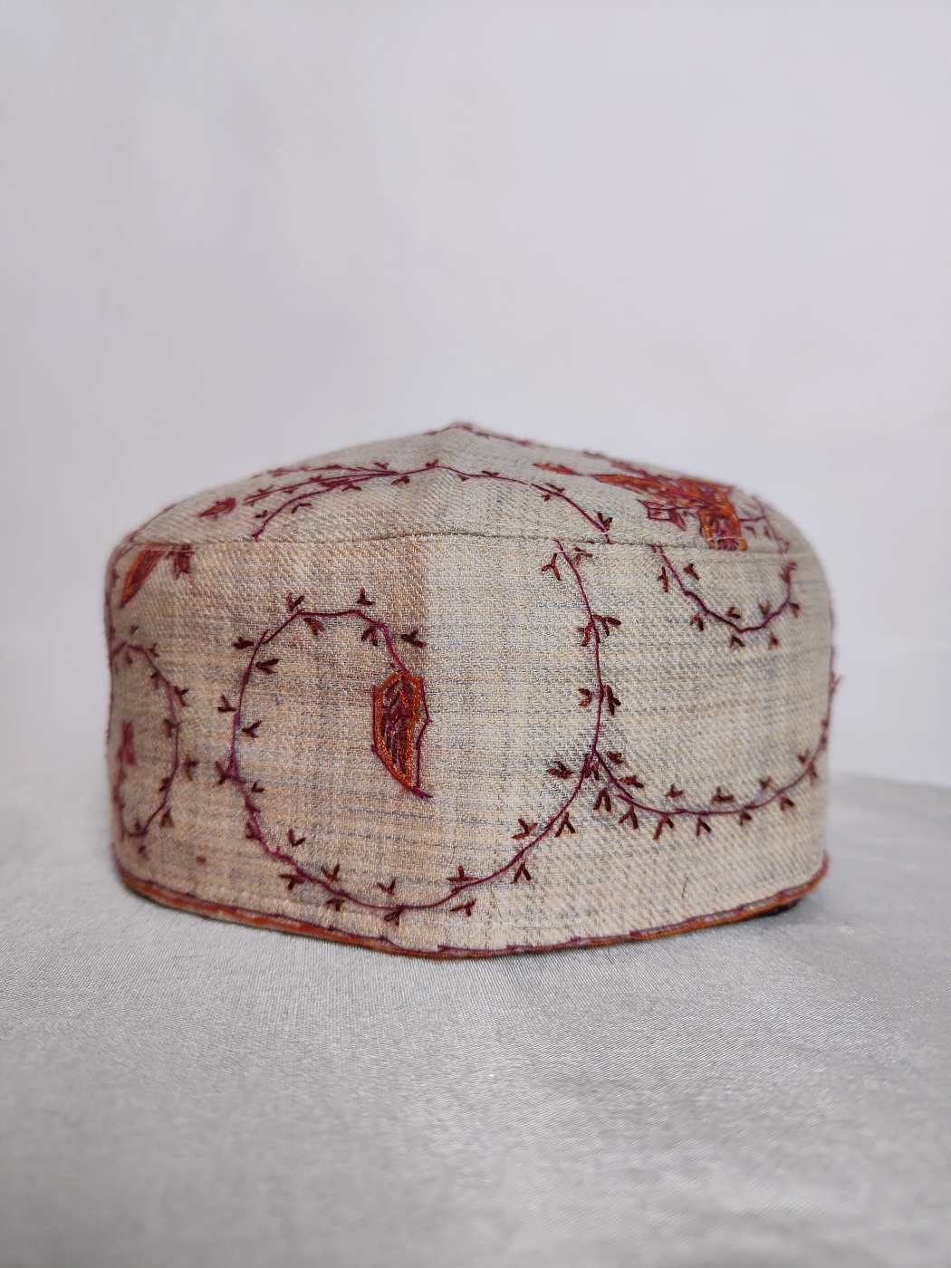 Toosha Beige Cap Dildar with Kashmiri Hand Sozni Embroidery